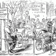 39. Quando votano le donne: madri. Election Day Nurseries. When Women Vote – The Problem Solved, da Caricature: Wit and Humor of a Nation in Picture, Sound and Story, New York, Judge Co. (n.d.).